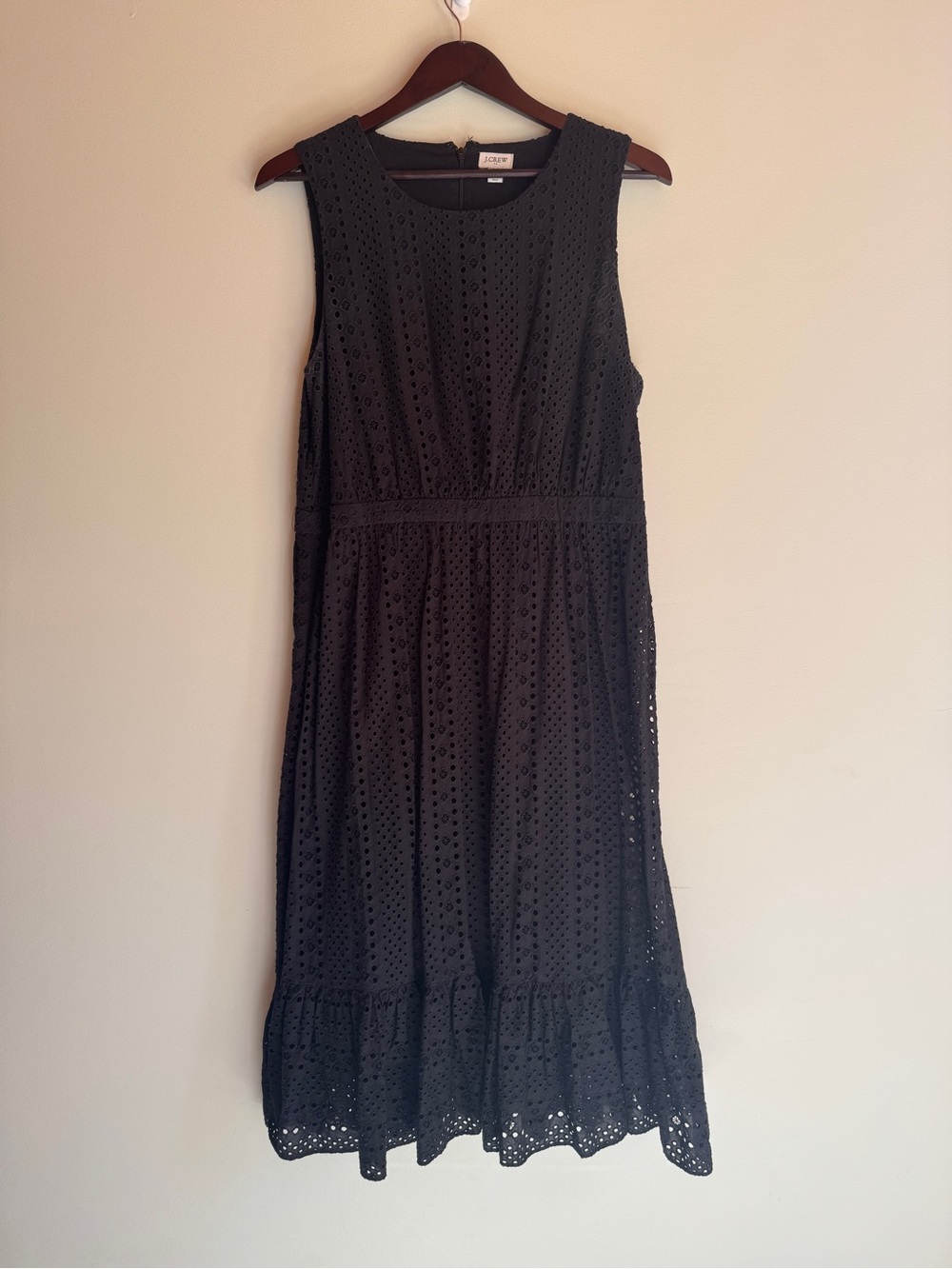 J. Crew Black Eyelet Sleeveless Midi Dress Size 14